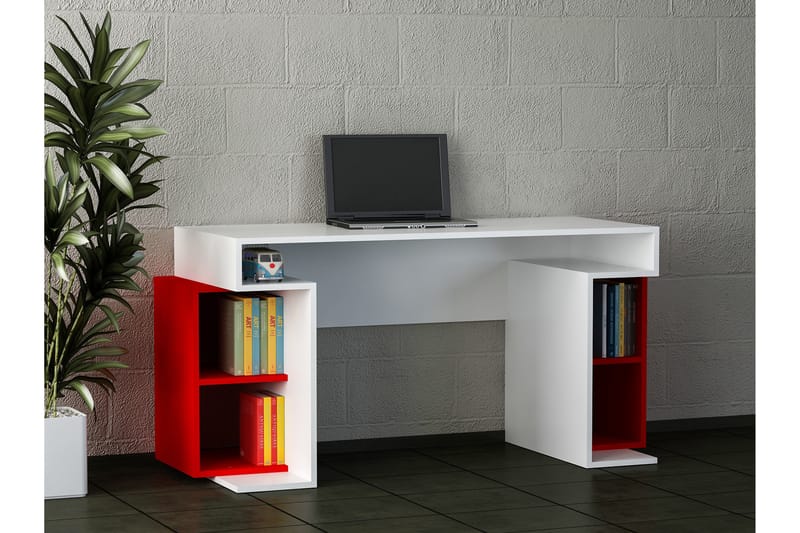 Skrivbord Clora 153 cm med Förvaringsben - Vit/Röd - Skrivbord - Datorbord