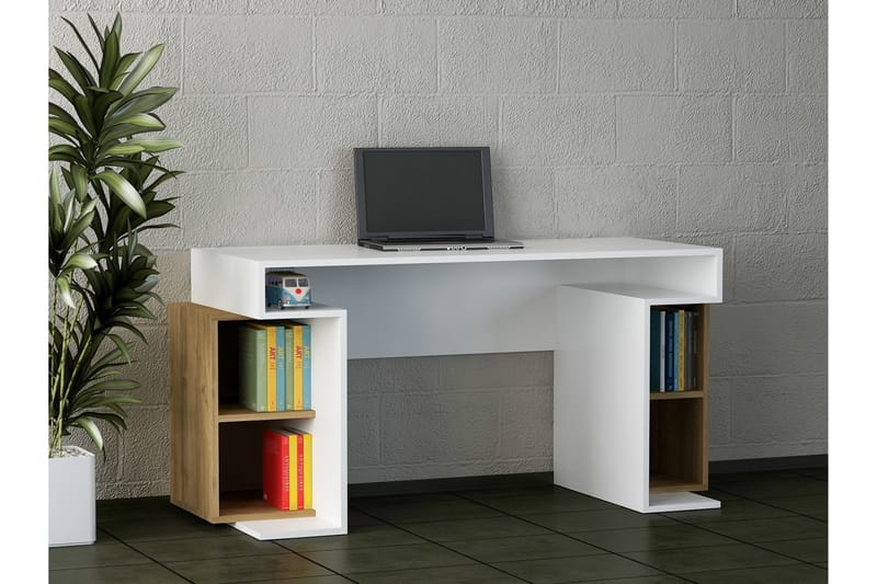 Skrivbord Clora 153 cm med Förvaringsben - Vit/Valnötsbrun - Skrivbord - Datorbord