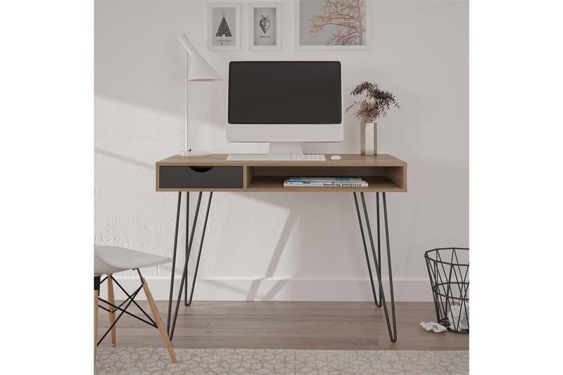 Skrivbord Concord 106 cm med Förvaring Låda Grå/Natur/Svart - Novogratz - Möbler - Bord & matgrupp - Kontorsbord - Skrivbord