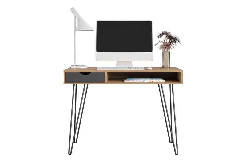 Skrivbord Concord 106 cm med Förvaring Låda Grå/Natur/Svart - Novogratz - Möbler - Bord & matgrupp - Kontorsbord - Skrivbord