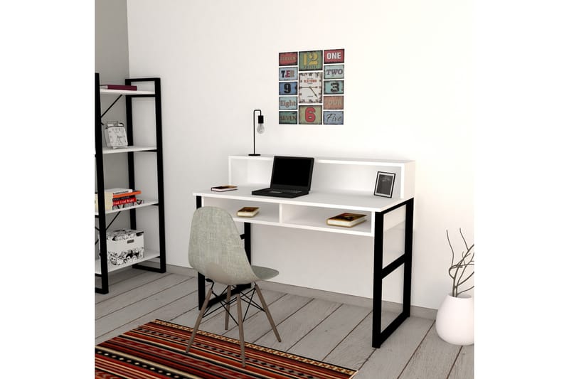 Skrivbord Dehana 120 cm med Förvaring Hyllor - Vit/Svart - Skrivbord - Datorbord