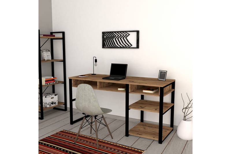 Skrivbord Dehana 150 cm med Förvaring 5 Hyllor - Valnötsbrun/Svart - Möbler - Bord & matgrupp - Kontorsbord - Skrivbord