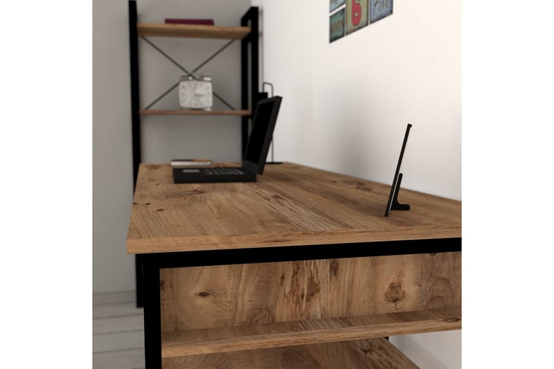 Skrivbord Dehana 150 cm med Förvaring 5 Hyllor - Valnötsbrun/Svart - Möbler - Bord & matgrupp - Kontorsbord - Skrivbord