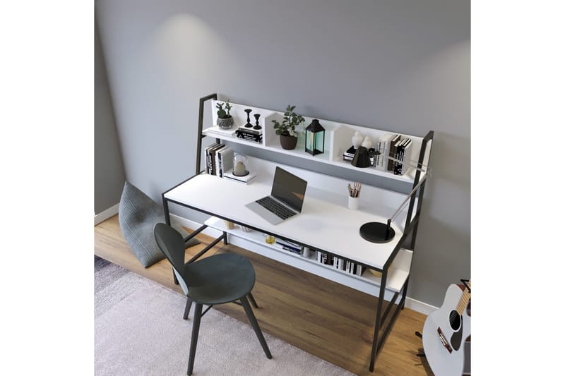 Skrivbord Demira 140 cm med Förvaring Hyllor - Vit/Svart - Skrivbord - Datorbord