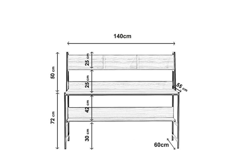 Skrivbord Demira 140 cm med Förvaring Hyllor - Vit/Svart - Skrivbord - Datorbord