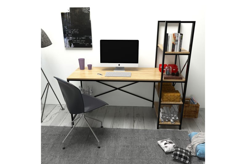 Skrivbord Dumö 160 cm med Förvaring Hyllor - Brun/Svart - Skrivbord - Datorbord