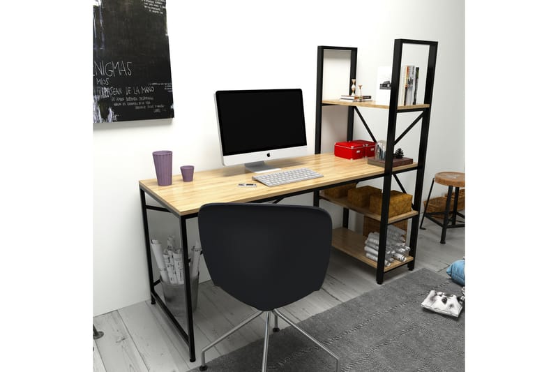 Skrivbord Dumö 160 cm med Förvaring Hyllor - Brun/Svart - Skrivbord - Datorbord