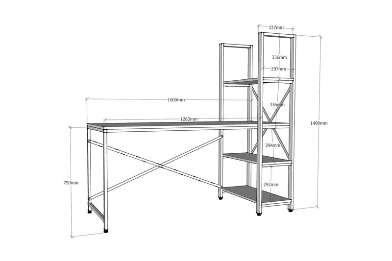 Skrivbord Dumö 160 cm med Förvaring Hyllor - Brun/Svart - Skrivbord - Datorbord