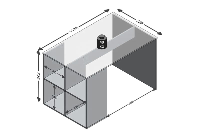 Skrivbord Evania 117 cm med Förvaring Hyllor - Betonggrå - Skrivbord - Datorbord