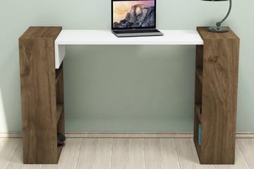 Skrivbord Fatimah 124 cm med Förvaring Hyllor - Valnötsbrun/Vit - Möbler - Bord & matgrupp - Kontorsbord - Skrivbord