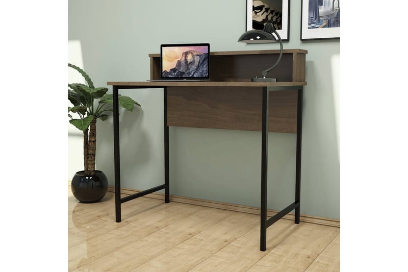 Skrivbord Fatimah 90 cm med Förvaring Hylla - Valnötsbrun/Svart - Skrivbord - Datorbord