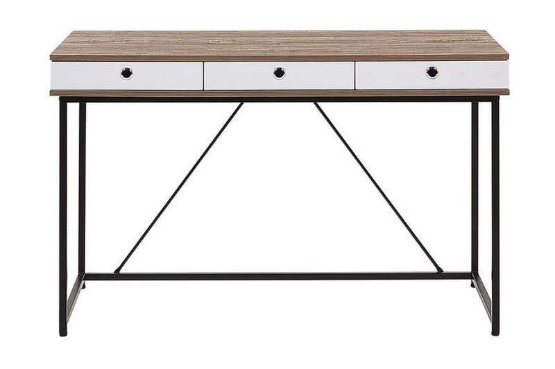 Skrivbord Flempton 120 cm med Förvaring 3 Lådor - Ljusbrun/Vit/Svart - Skrivbord - Datorbord