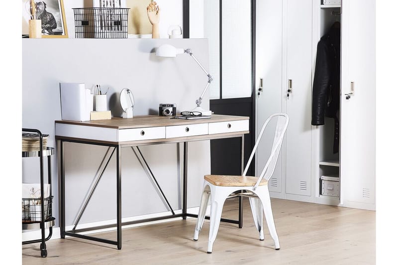 Skrivbord Flempton 120 cm med Förvaring 3 Lådor - Ljusbrun/Vit/Svart - Möbler - Bord & matgrupp - Kontorsbord - Skrivbord