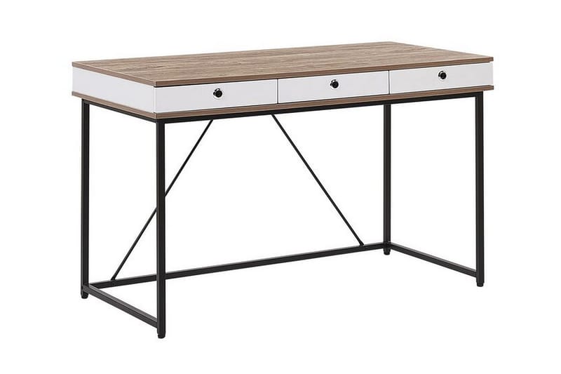 Skrivbord Flempton 120 cm med Förvaring 3 Lådor - Ljusbrun/Vit/Svart - Möbler - Bord & matgrupp - Kontorsbord - Skrivbord