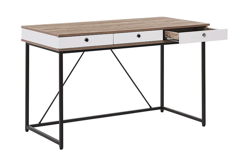 Skrivbord Flempton 120 cm med Förvaring 3 Lådor - Ljusbrun/Vit/Svart - Möbler - Bord & matgrupp - Kontorsbord - Skrivbord