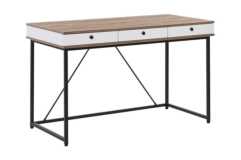 Skrivbord Flempton 120 cm med Förvaring 3 Lådor - Ljusbrun/Vit/Svart - Möbler - Bord & matgrupp - Kontorsbord - Skrivbord