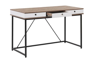 Skrivbord Flempton 120 cm med Förvaring 3 Lådor - Ljusbrun/Vit/Svart - Möbler - Bord & matgrupp - Kontorsbord - Skrivbord