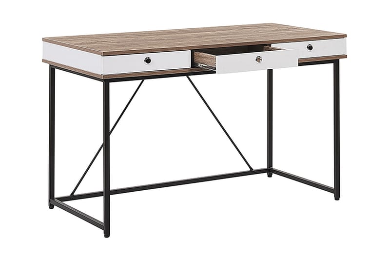 Skrivbord Flempton 120 cm med Förvaring 3 Lådor - Ljusbrun/Vit/Svart - Möbler - Bord & matgrupp - Kontorsbord - Skrivbord
