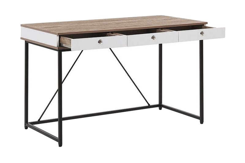 Skrivbord Flempton 120 cm med Förvaring 3 Lådor - Ljusbrun/Vit/Svart - Möbler - Bord & matgrupp - Kontorsbord - Skrivbord