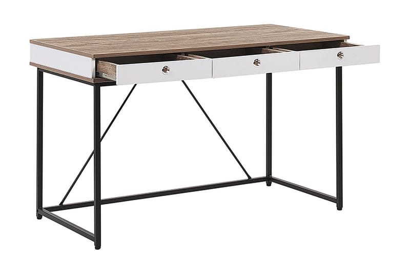 Skrivbord Flempton 120 cm med Förvaring 3 Lådor - Ljusbrun/Vit/Svart - Möbler - Bord & matgrupp - Kontorsbord - Skrivbord
