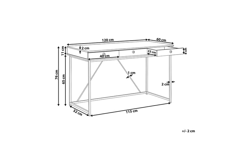 Skrivbord Flempton 120 cm med Förvaring 3 Lådor - Ljusbrun/Vit/Svart - Möbler - Bord & matgrupp - Kontorsbord - Skrivbord