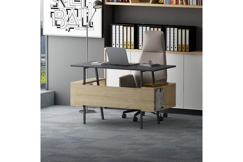 Skrivbord Furesta 120x73,8x120 cm med förvaring - Grå/Brun - Skrivbord - Datorbord