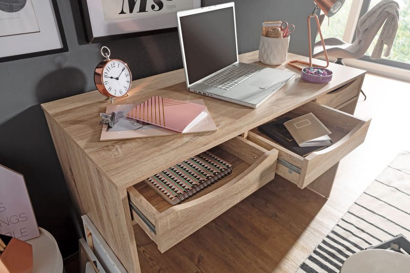 Skrivbord Gehrels 120 cm med Förvaring 3 Lådor - Natur - Skrivbord - Datorbord