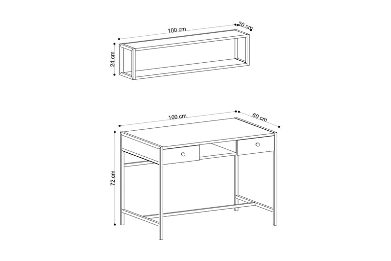 Skrivbord Grunnarp 100 cm med Förvaring 2 Lådor + Hylla - Brun - Skrivbord - Datorbord