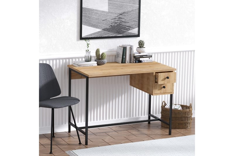 Skrivbord Grunnarp 100 cm med Förvaring 2 Lådor - Natur/Svart - Möbler - Bord & matgrupp - Kontorsbord - Skrivbord