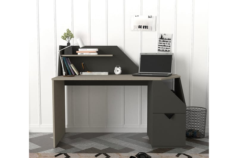 Skrivbord Gustow 140 cm med Förvaring Hyllor + Skåp - Antracit - Skrivbord - Datorbord