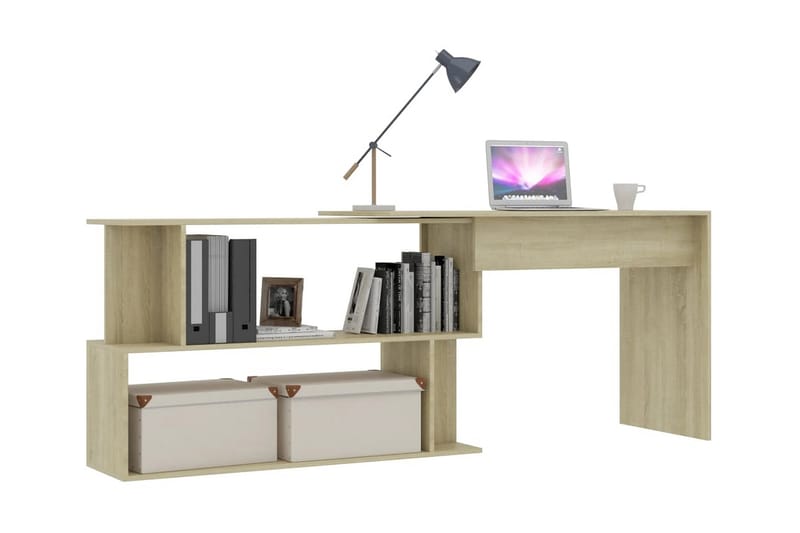 Skrivbord hörn sonoma-ek 200x50x76 cm spånskiva - Brun - Hörnskrivbord