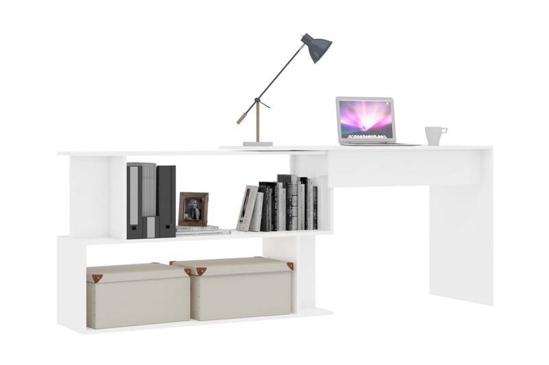 Skrivbord hörn vit högglans 200x50x76 cm spånskiva - Vit - Hörnskrivbord