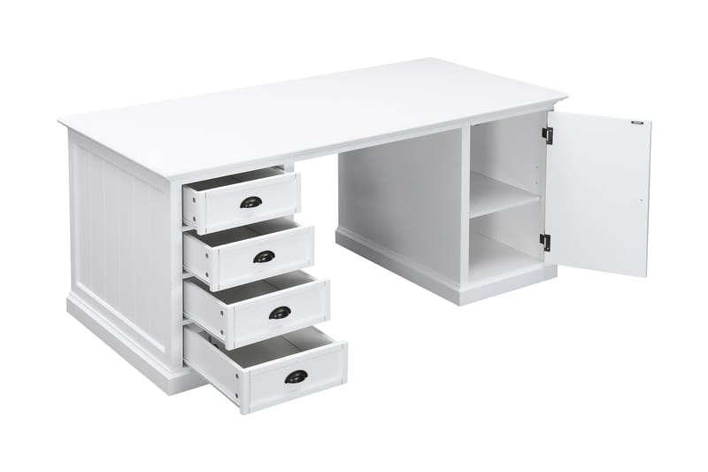 Skrivbord Hampton 170 cm med Förvaring 4 Lådor + Skåp - Vit - Skrivbord - Datorbord