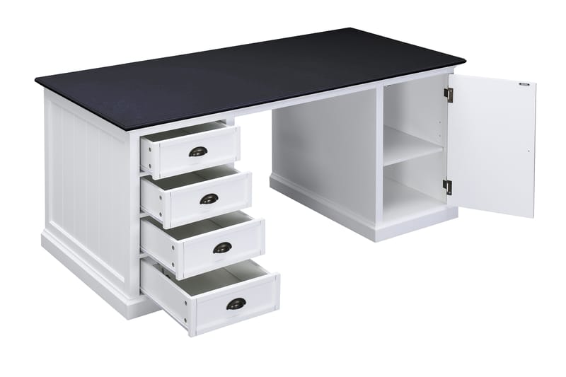 Skrivbord Hampton 170 cm med Förvaring 4 Lådor + Skåp - Vit/Svart - Skrivbord - Datorbord