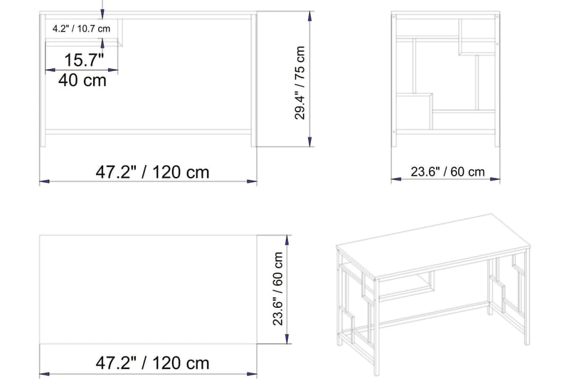 Skrivbord Handen 120 cm med Förvaring Hylla - Svart - Skrivbord - Datorbord