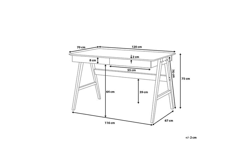 Skrivbord Hermsen 120 cm med Förvaring 2 Lådor - Vit/Ek - Skrivbord - Datorbord