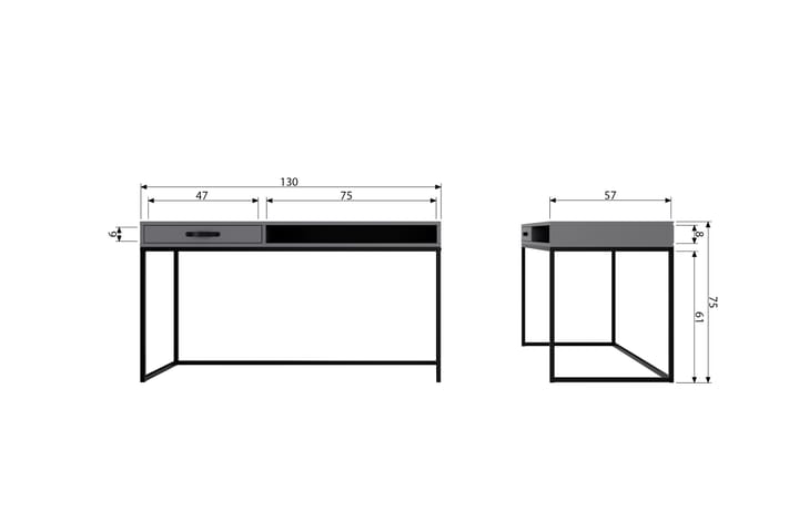 Skrivbord Janey 130 cm med Förvaring Låda + Hylla - Grå/Svart - Skrivbord - Datorbord
