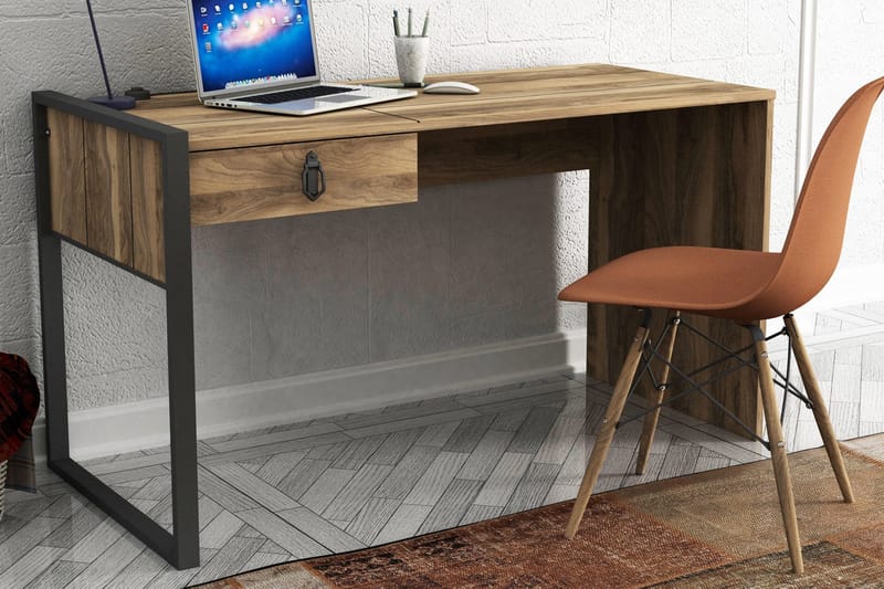 Skrivbord Jospeh 124 cm med Förvaring Låda - Valnötsbrun - Skrivbord - Datorbord