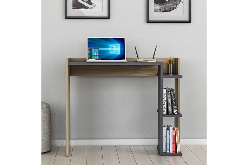 Skrivbord Kanisha 90,6x75x90,6 cm med förvaring - Antracit/Brun - Skrivbord - Datorbord