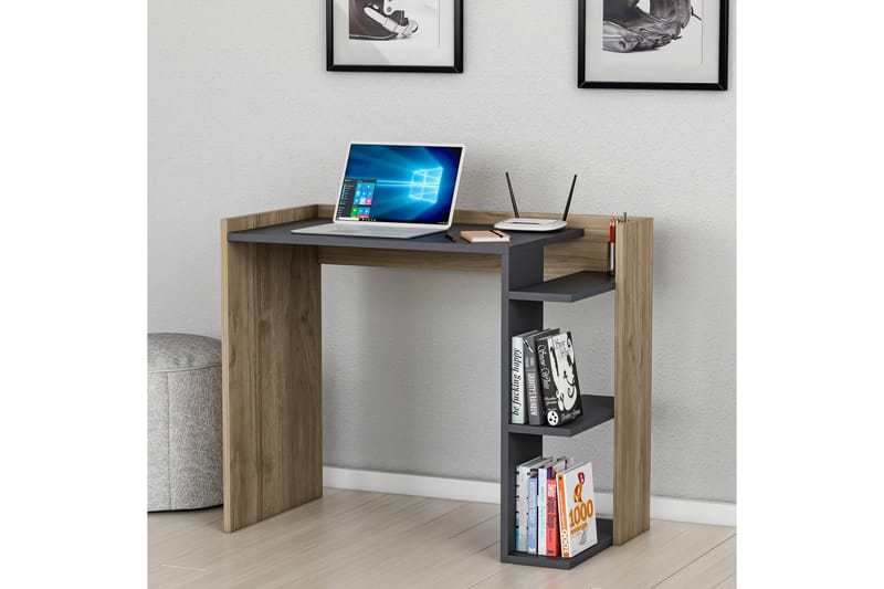Skrivbord Kanisha 90,6x75x90,6 cm med förvaring - Antracit/Brun - Skrivbord - Datorbord