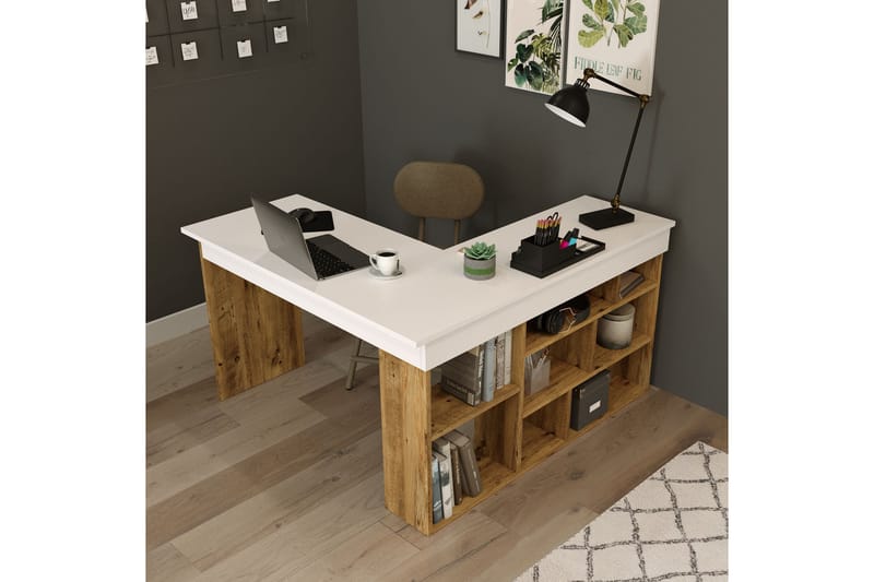 Skrivbord Karron 129 cm - Natur/Vit - Möbler - Bord & matgrupp - Kontorsbord - Skrivbord