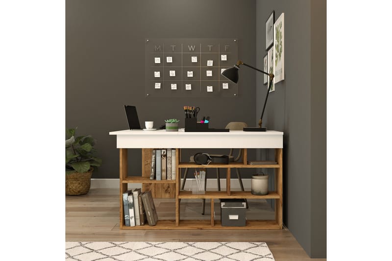 Skrivbord Karron 129 cm - Natur/Vit - Möbler - Bord & matgrupp - Kontorsbord - Skrivbord