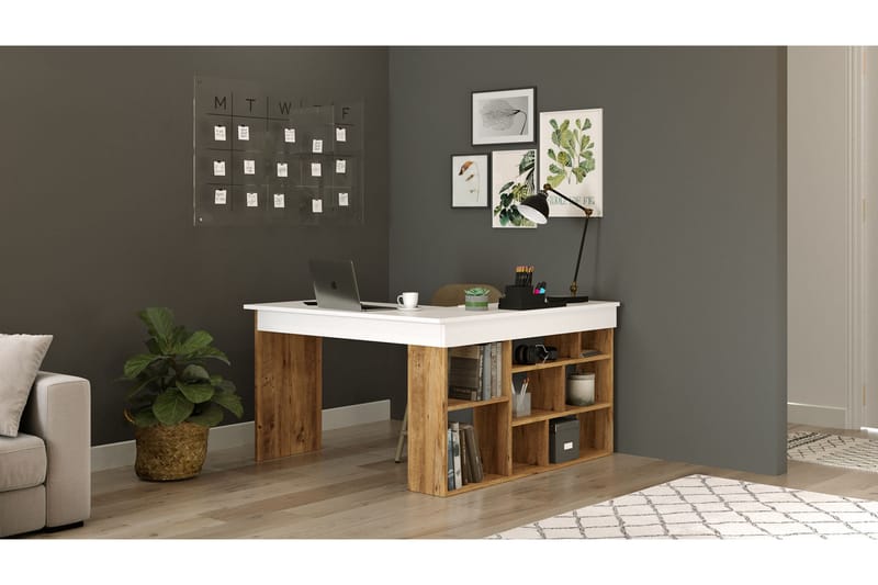 Skrivbord Karron 129 cm - Natur/Vit - Möbler - Bord & matgrupp - Kontorsbord - Skrivbord