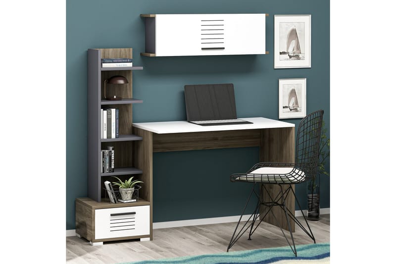 Skrivbord Knista 120x72x120 cm med förvaring - Brun - Skrivbord - Datorbord - Klaffbord & hopfällbart bord - Marmorbord - Höj och sänkbart skrivbord