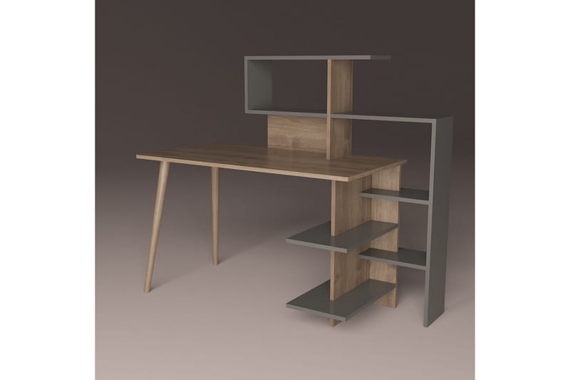 Skrivbord Korso 141,8x121,4x141,8 cm med förvaring - Antracit/Brun - Skrivbord - Datorbord