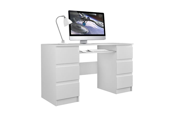 Skrivbord Kublis 130 cm med Förvaring Lådor - Grå/Vit - Skrivbord - Datorbord