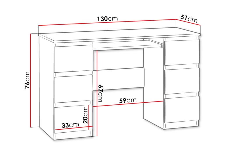 Skrivbord Kublis 130 cm med Förvaring Lådor - Grå/Vit - Skrivbord - Datorbord