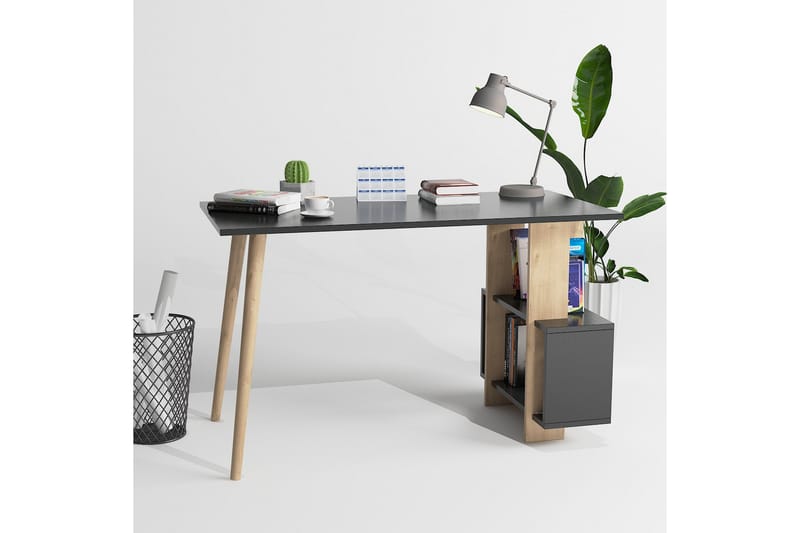 Skrivbord Lagomood Side 120 cm med Förvaring Hyllor - Antracit/Natur/Brun - Skrivbord - Datorbord