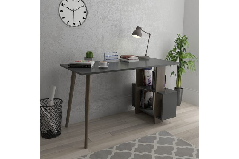Skrivbord Lagomood Side 120 cm med Förvaring Hyllor - Antracit/Valnötsbrun - Skrivbord - Datorbord