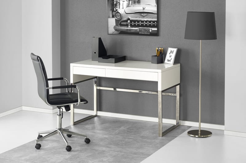 Skrivbord Lakendra 120 cm med Förvaring Lådor - Vit/Krom - Skrivbord - Datorbord